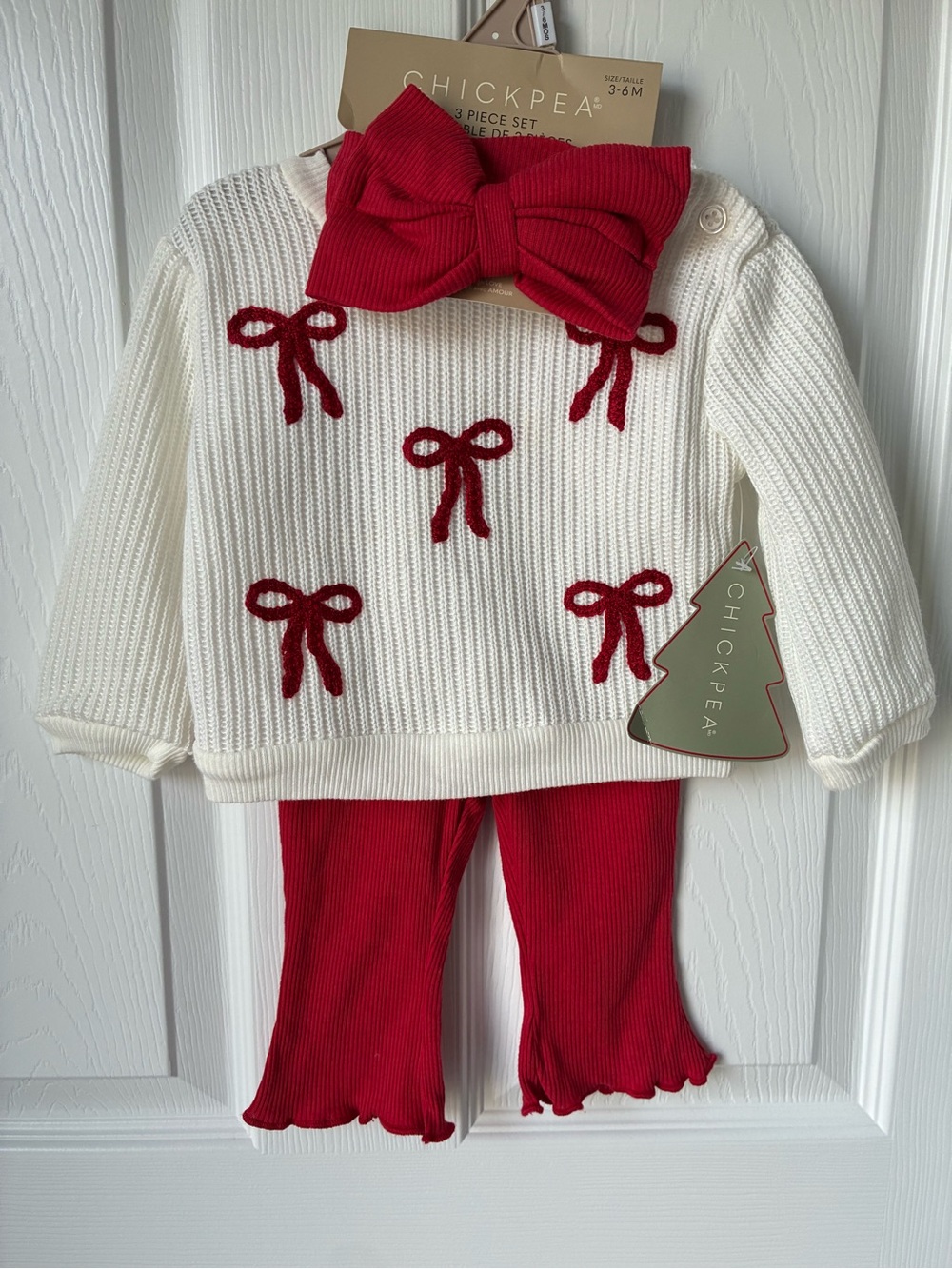 Chickpea White Sweater and Red Bow Infant Set NWT